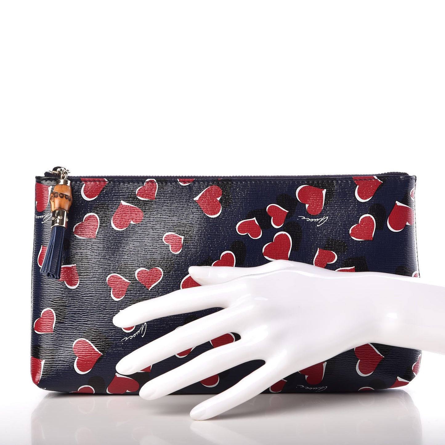 Calfskin Heartbeat Print Large Pouch Blue