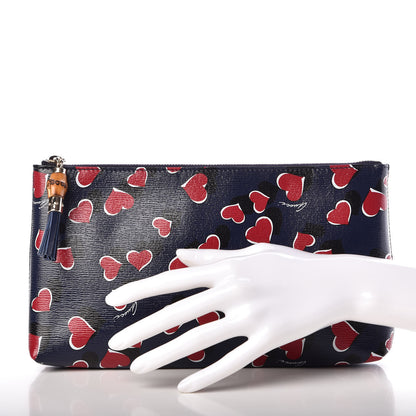 Gucci Calfskin Heartbeat Print Large Pouch Blue 2 of 7