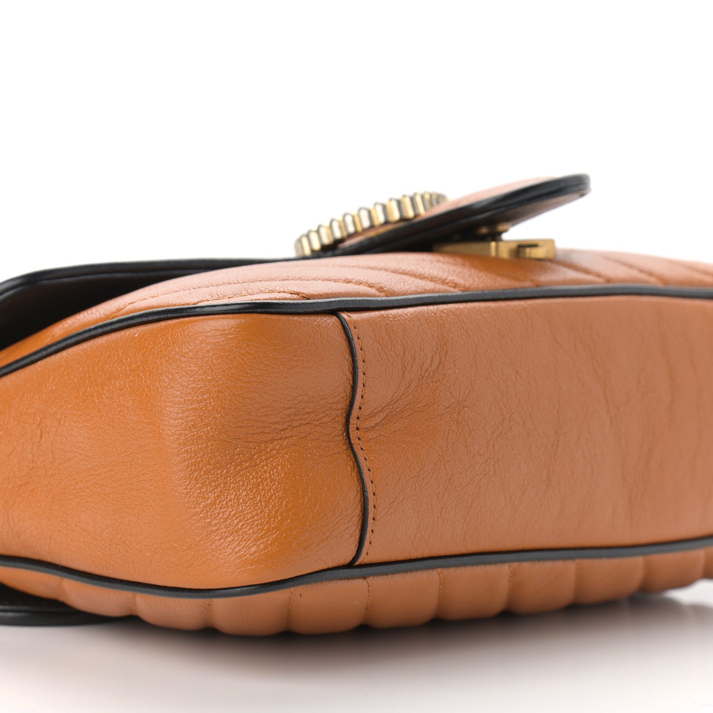 Vintage Effect Calfskin Matelasse Diagonal Small Torchon GG Marmont Shoulder Bag Cognac Black