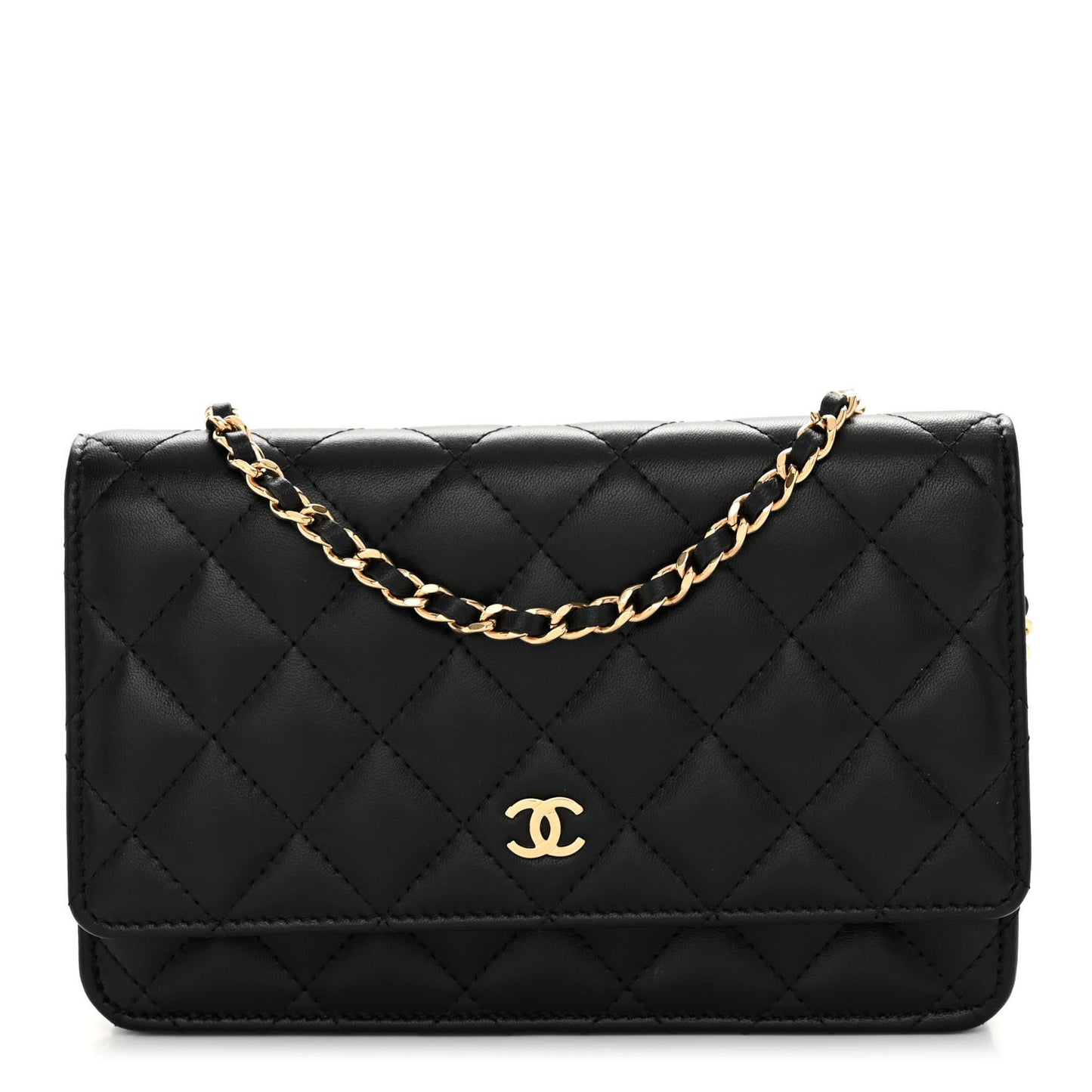 Lambskin Quilted Wallet On Chain WOC Black