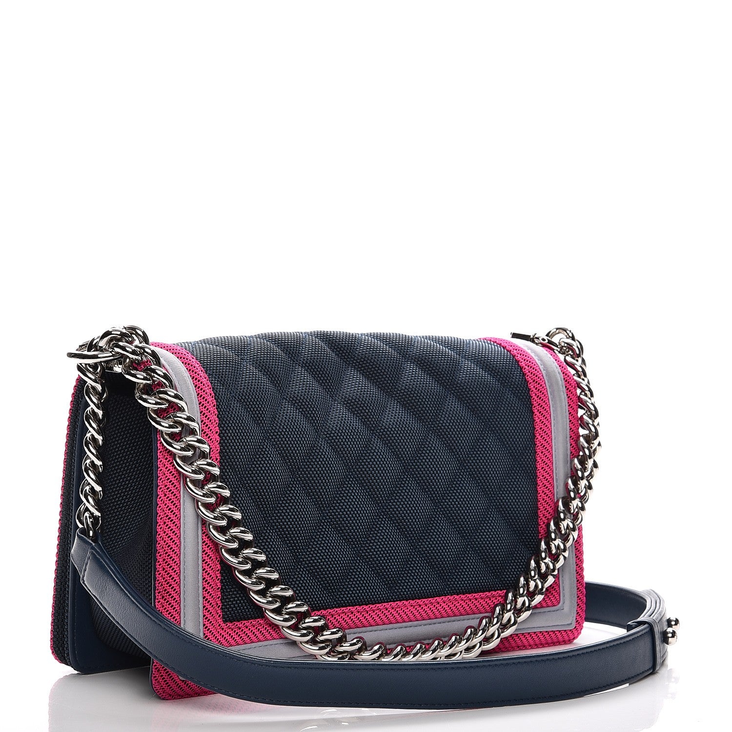 Chanel Canvas Quilted Medium Fluo Boy Flap Dark Navy Fuchsia Grey 3 of 8