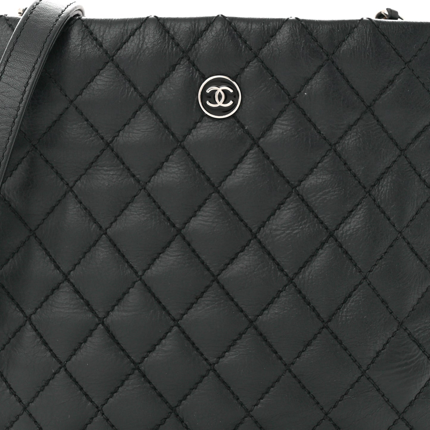 Aged Calfskin Quilted Crossbody Bag Black
