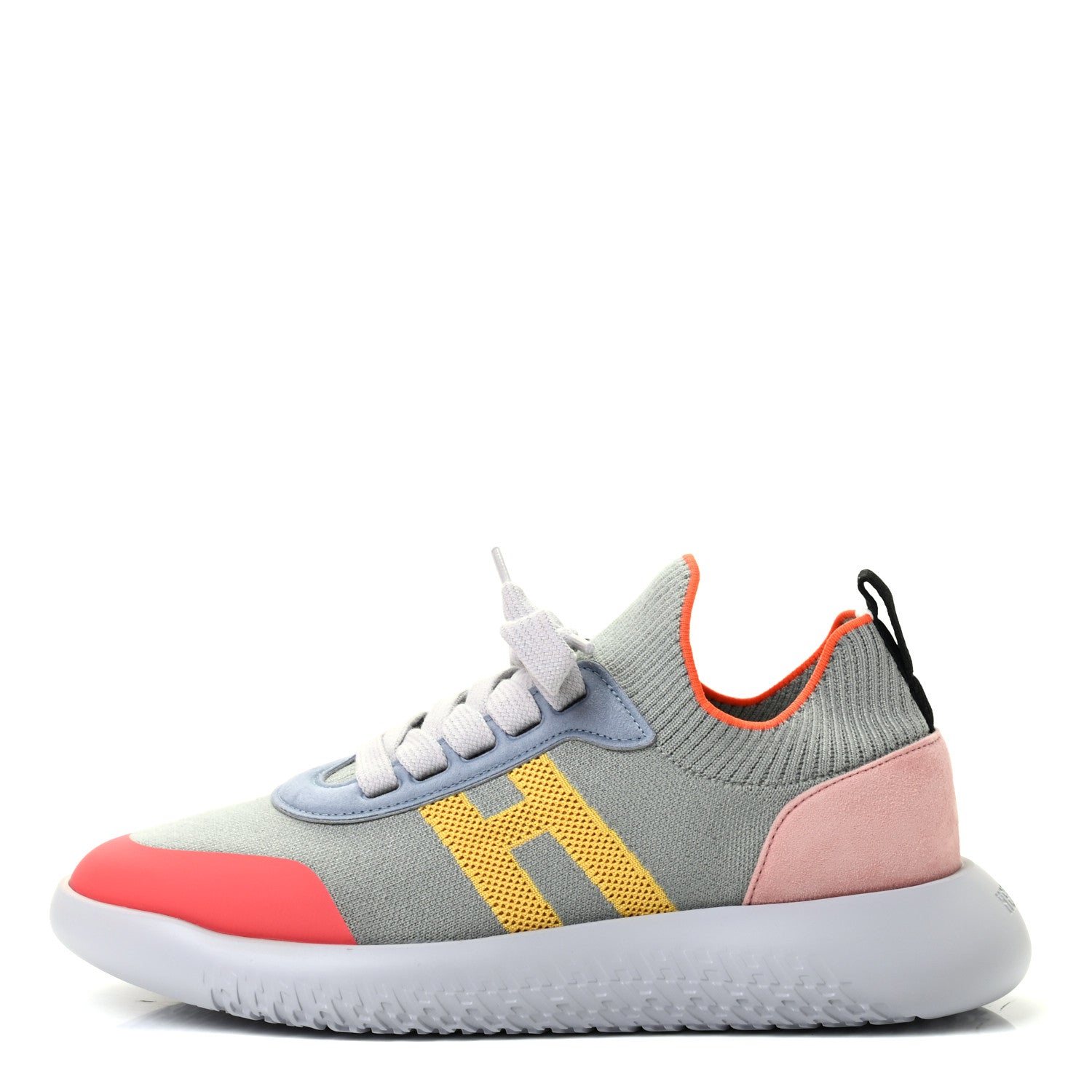 Hermes Knit Suede Goatskin Womens Crew Sneakers 37.5 Multicolor Gris Orange 1 of 9