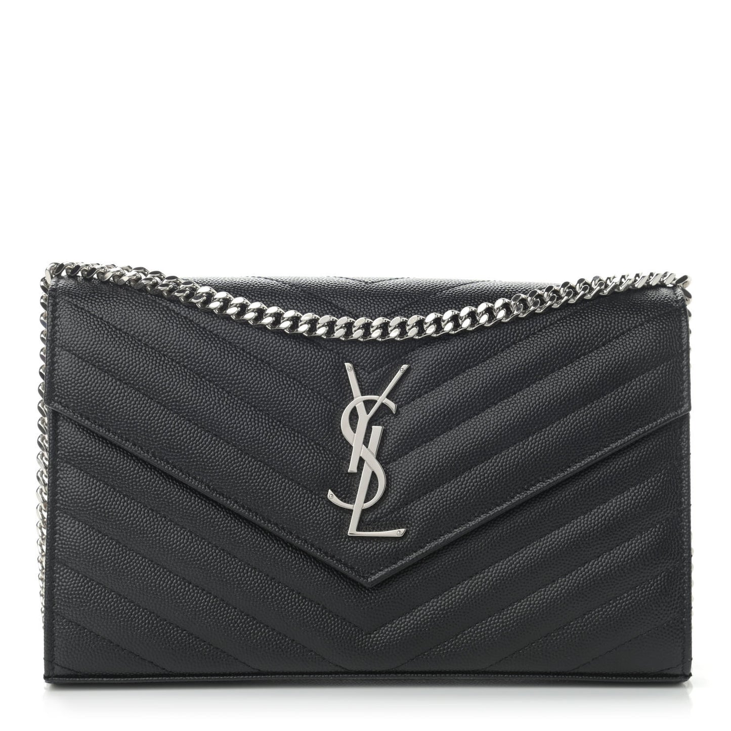 Grain De Poudre Matelasse Chevron Monogram Chain Wallet Black
