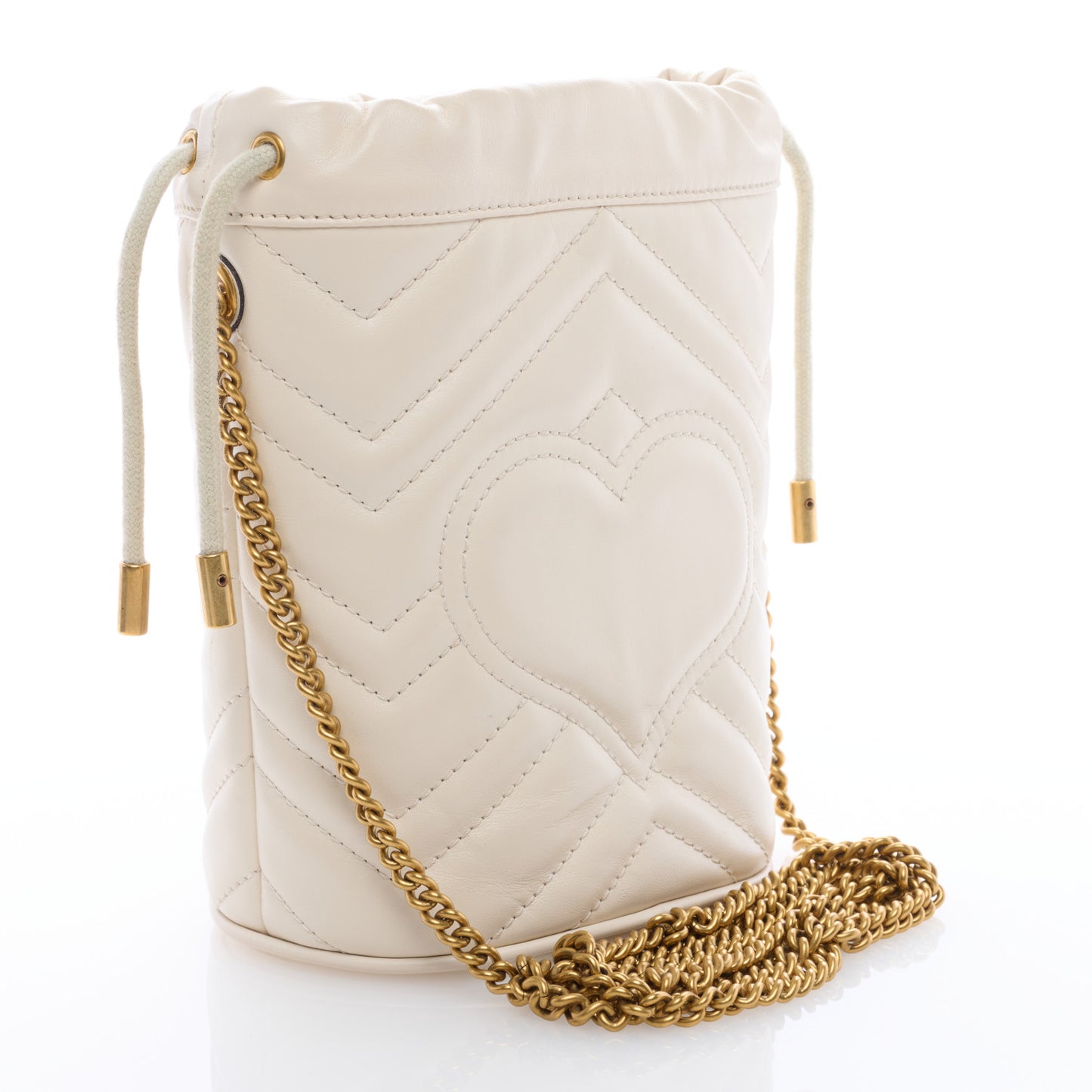 Calfskin Matelasse Mini GG Marmont 2.0 Bucket Bag White