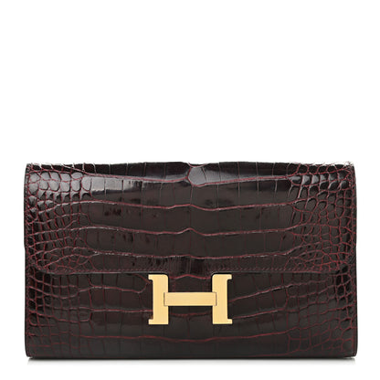 Hermes Shiny Alligator Constance Long Wallet Bordeaux 1 of 12