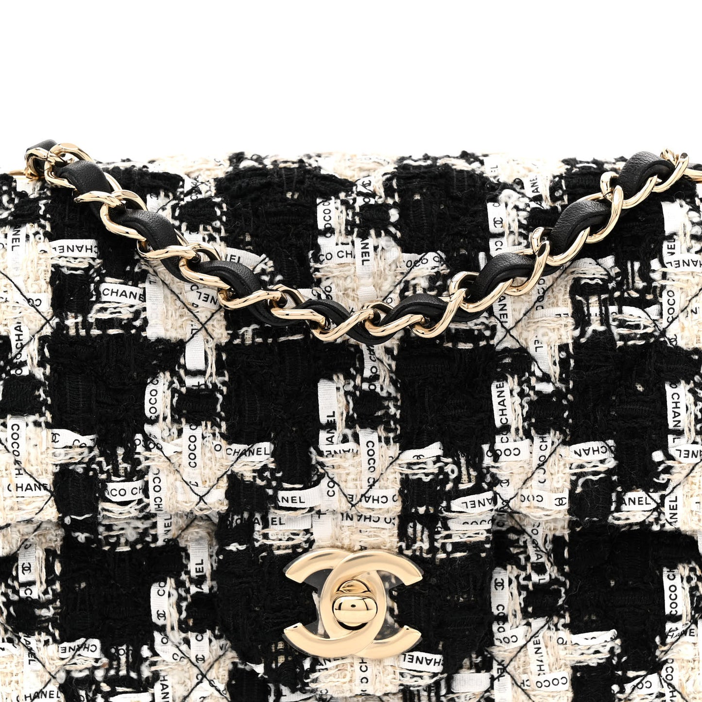 Tweed Quilted Mini Rectangular Flap Black Ecru White