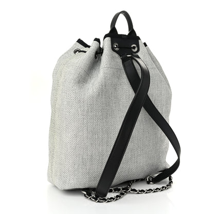 Chanel Woven Straw Raffia Large Deauville Backpack Grey Black 3 of 11