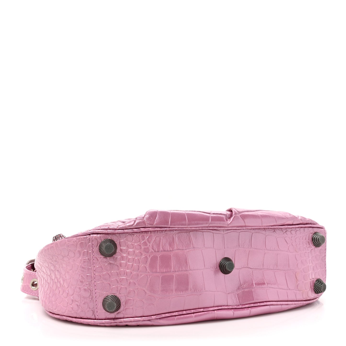 Metallic Extra Supple Calfskin Crystal Crocodile Embossed Small Le Cagole Shoulder Bag Pink