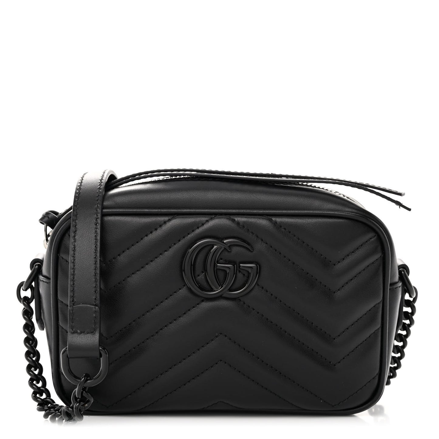 Calfskin Matelasse Monochrome Mini GG Marmont Chain Shoulder Bag Black