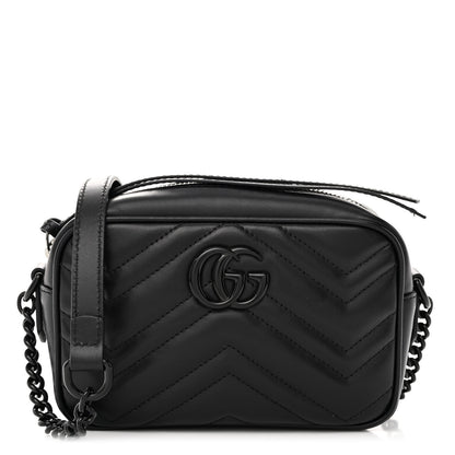 Gucci Calfskin Matelasse Monochrome Mini GG Marmont Chain Shoulder Bag Black 1 of 9