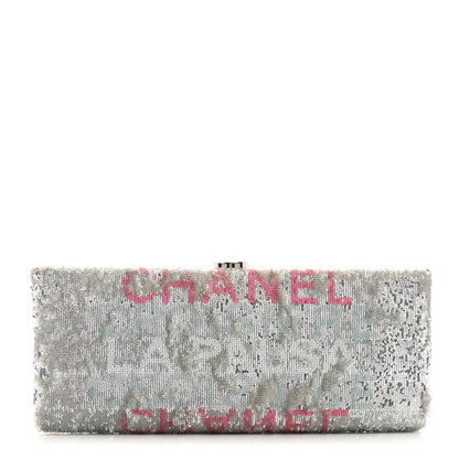 Chanel Sequin Satin Embroidered La Pausa Evening Clutch Silver Blue Pink 1 of 11