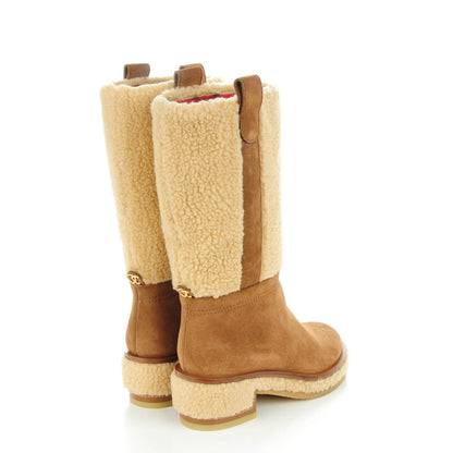 Chanel Shearling Suede Calfskin High Boots 35 Brown Beige 4 of 8