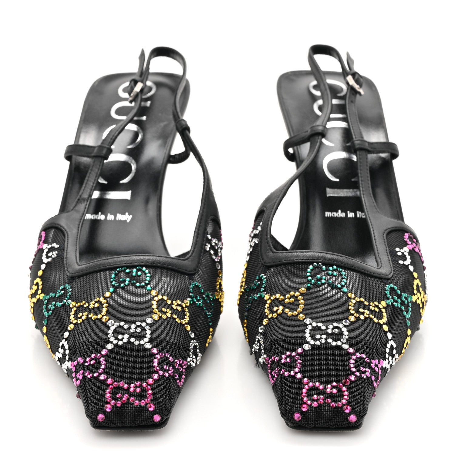 Gucci Tela Retino Nappa Charlotte Crystal GG Monogram Square G 75mm Slingback Pumps 40 Black 2 of 12
