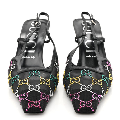 Gucci Tela Retino Nappa Charlotte Crystal GG Monogram Square G 75mm Slingback Pumps 40 Black 2 of 12