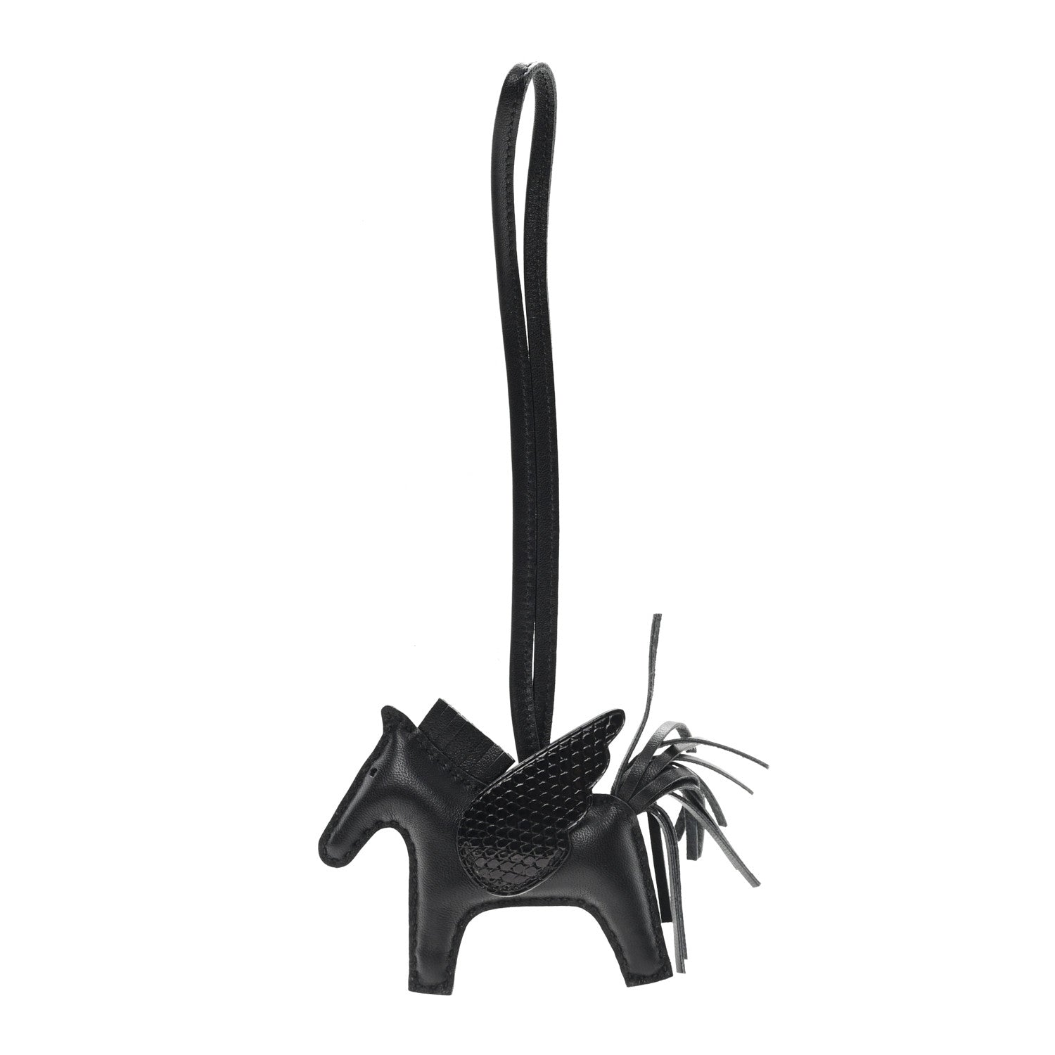 Hermes Milo Lambskin Lizard Touch Grigri Rodeo Pegase Horse Bag Charm PM So Black 1 of 5