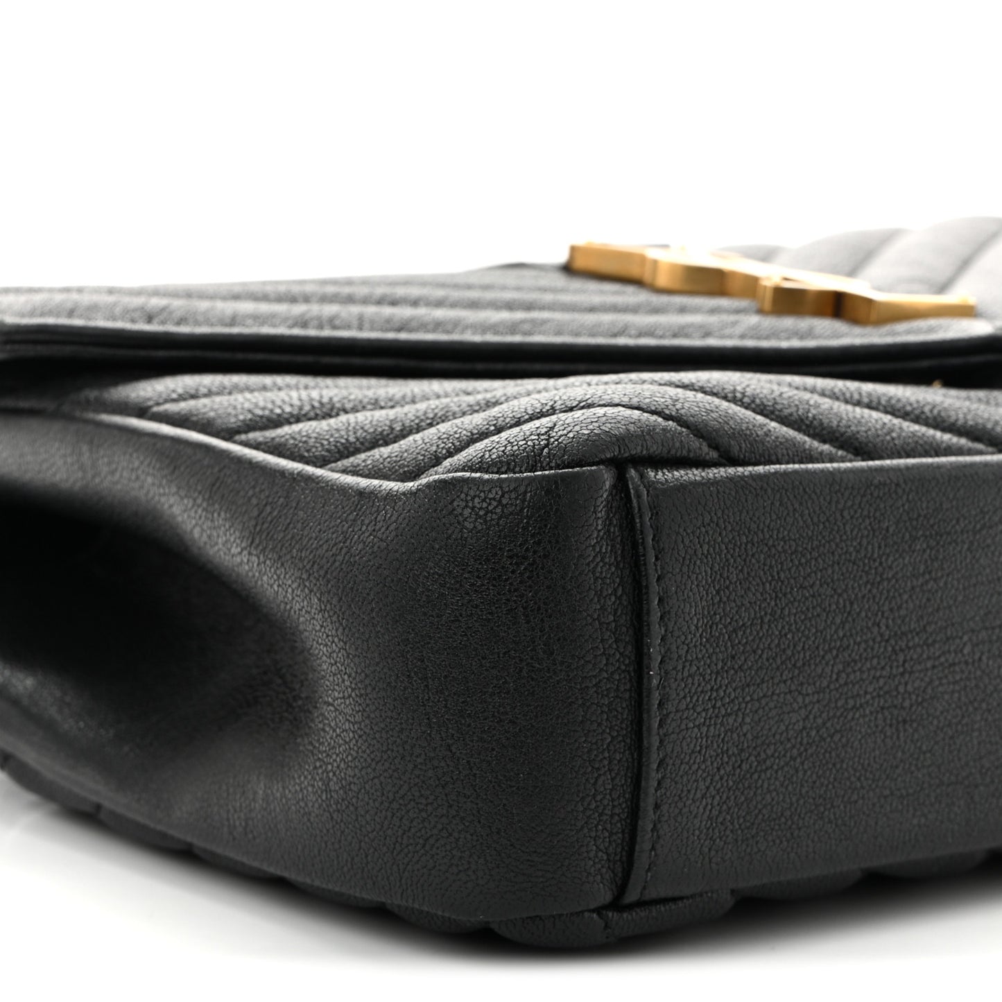 Sheepskin Matelasse Chevron Monogram Medium College Bag Black