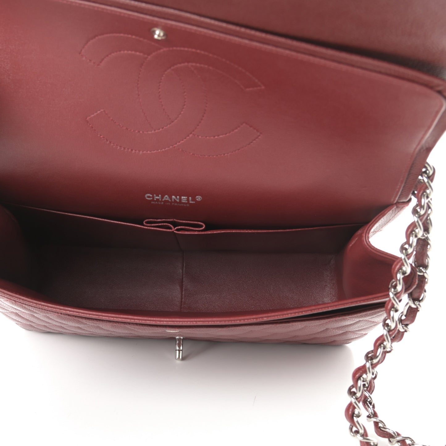 Caviar Quilted Maxi Double Flap Dark Red