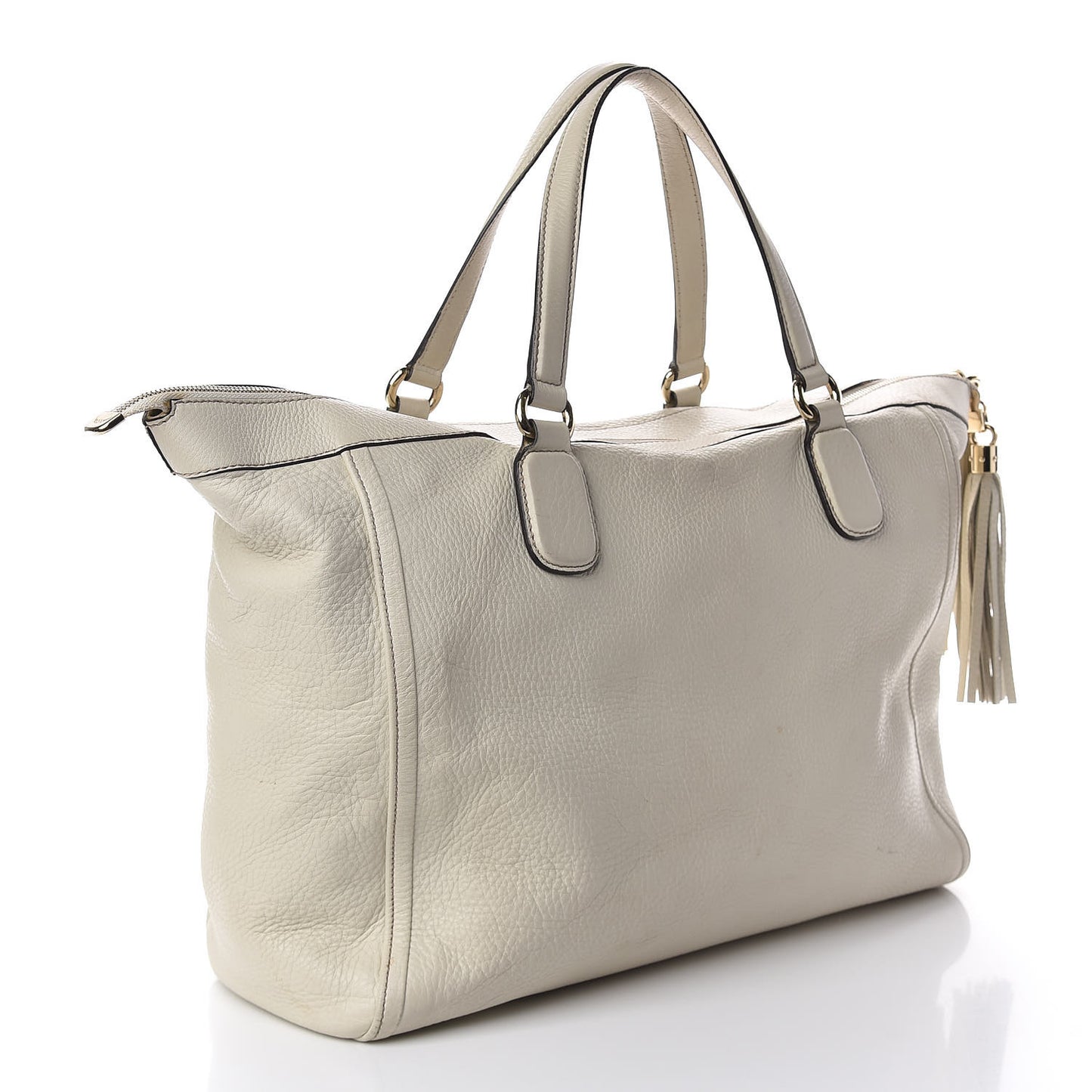 Pebbled Calfskin Large Soho Top Handle Bag Off White