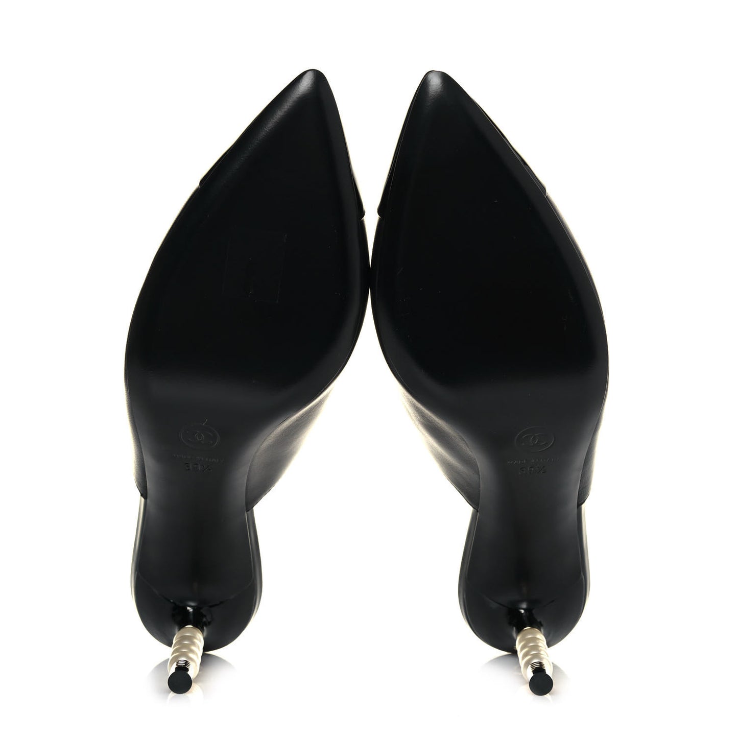 Lambskin Patent Cap Toe Pearl Mules 39.5 Black