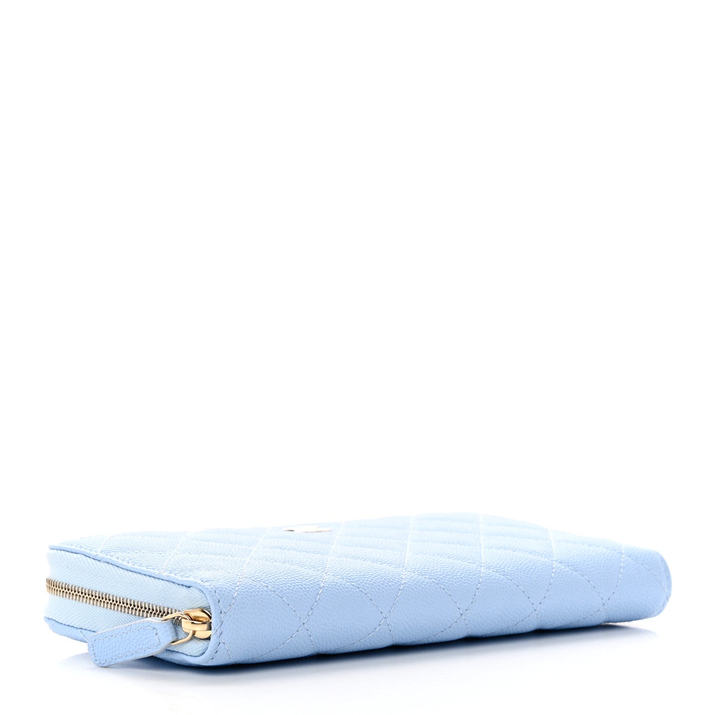 Caviar Quilted Large Gusset Zip Around Wallet Light Blue