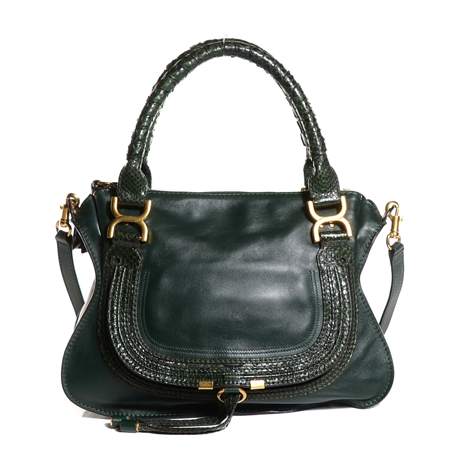 Chloe Calfskin Python Medium Marcie Satchel Green Blue 10 of 18