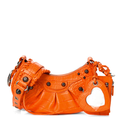 Balenciaga Extra Supple Calfskin Crocodile Embossed Le Cagole Shoulder Bag XS Pop Orange 1 of 9
