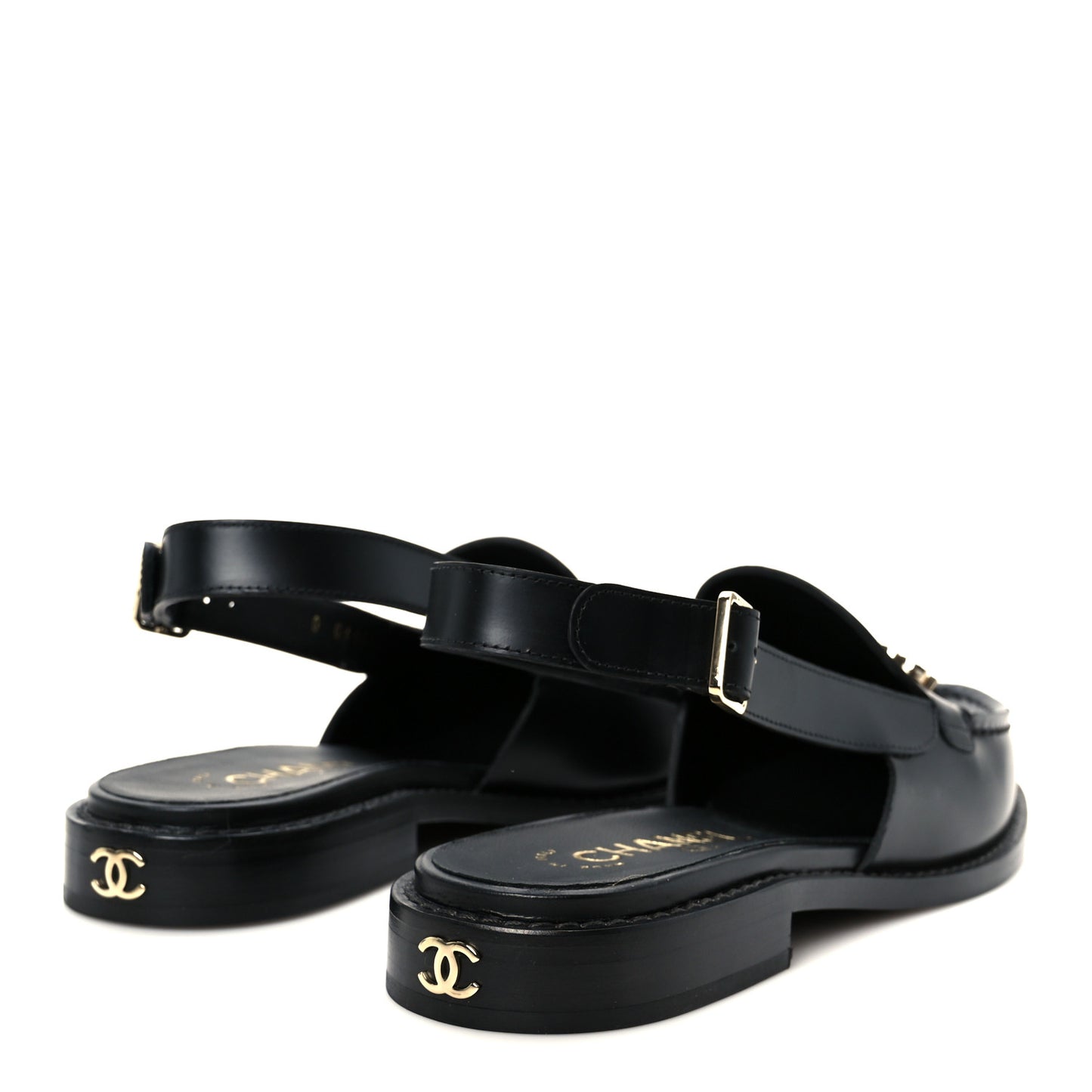Calfskin Crystal Slingback Loafers 36 Black