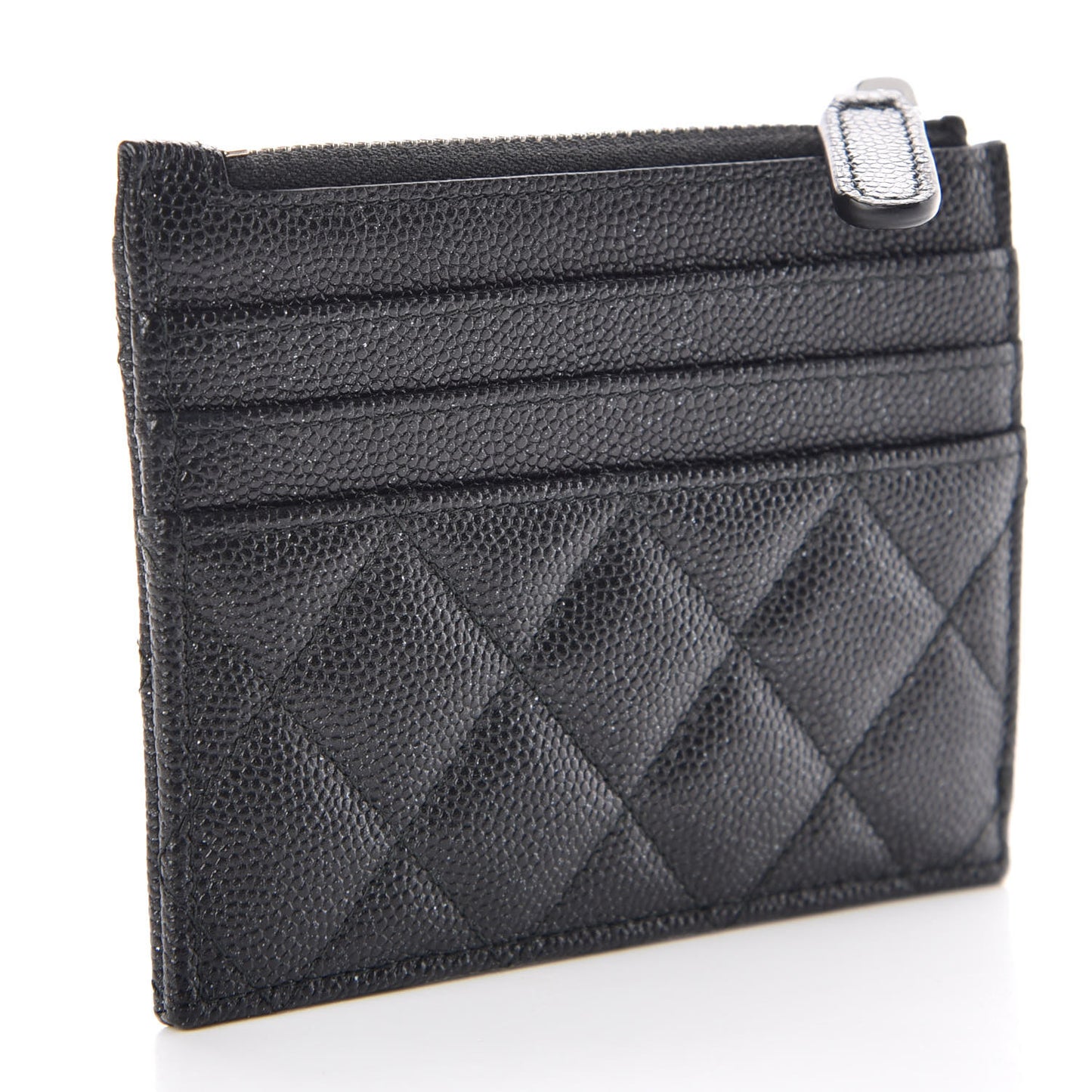 Iridescent Caviar Quilted CC Zip Card Holder Black