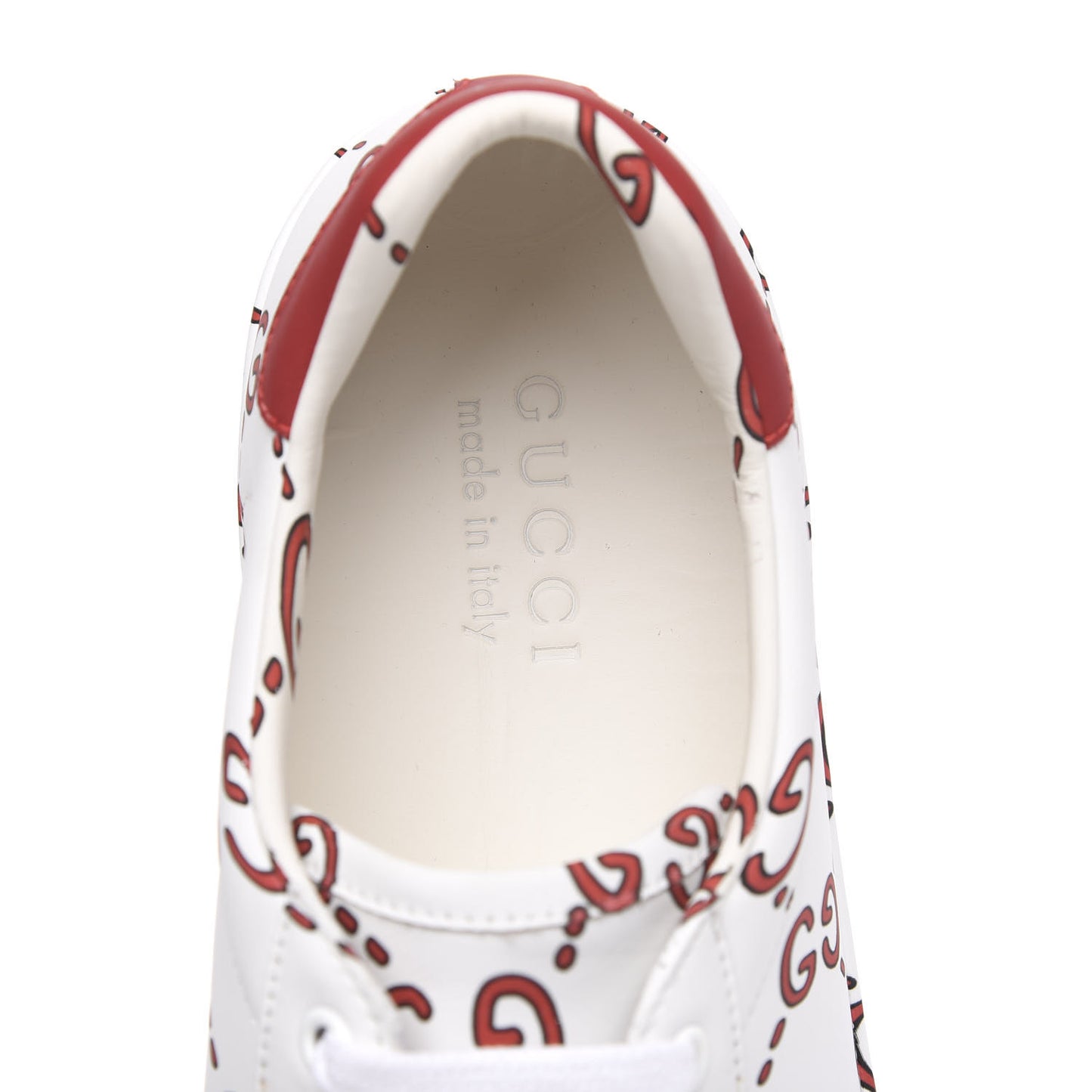Calfskin GucciGhost Print Mens Ace Sneakers 7 White Hibiscus Red