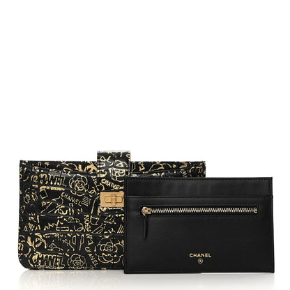 Chanel Calfskin Crocodile Embossed Graffiti 2.55 Cocodile Reissue Strap Pouch Black Gold 3 of 10