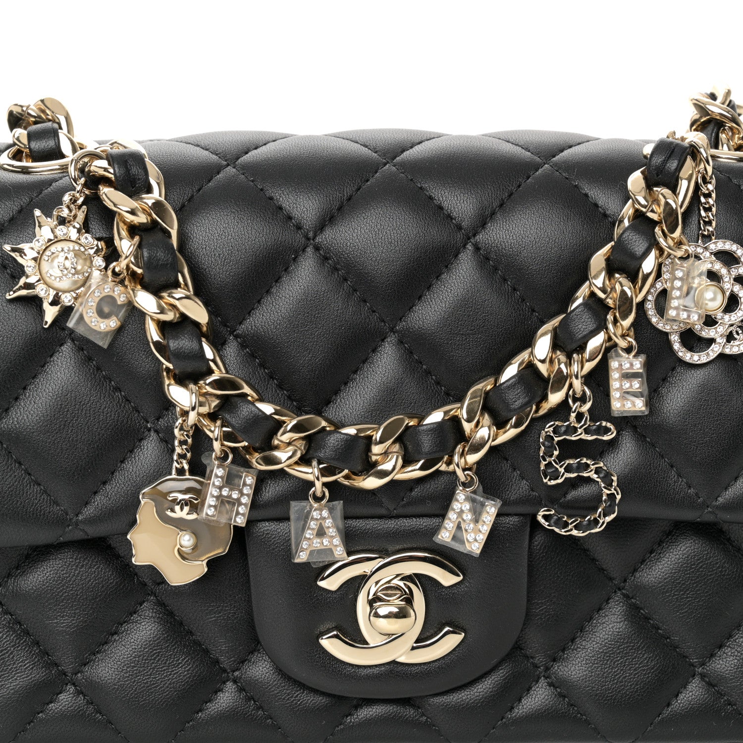 Chanel Lambskin Quilted Mini Coco Charms Rectangular Flap Black 8 of 10