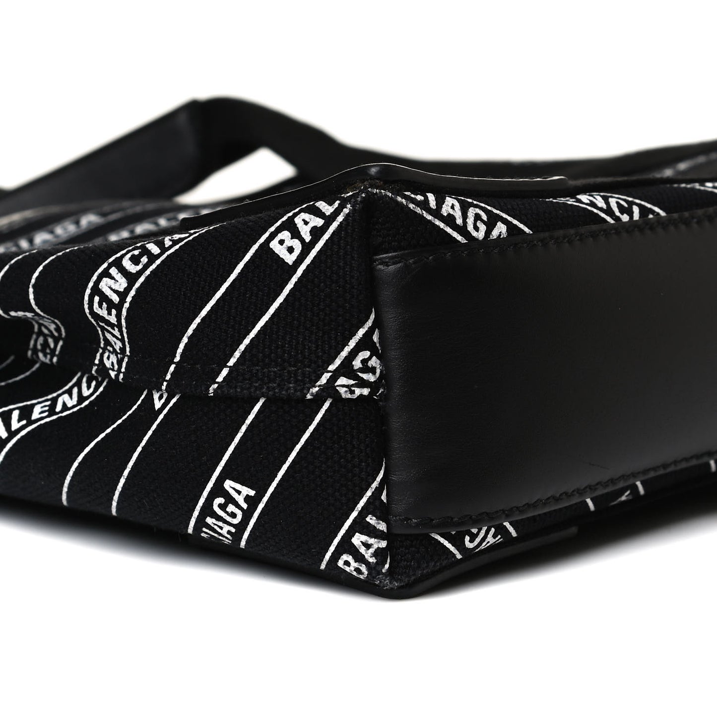 Cotton Canvas Calfskin Logo Print Navy Cabas XS Black White