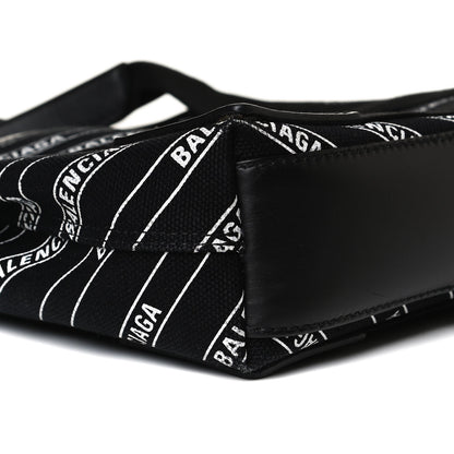 Balenciaga Cotton Canvas Calfskin Logo Print Navy Cabas XS Black White 10 of 18