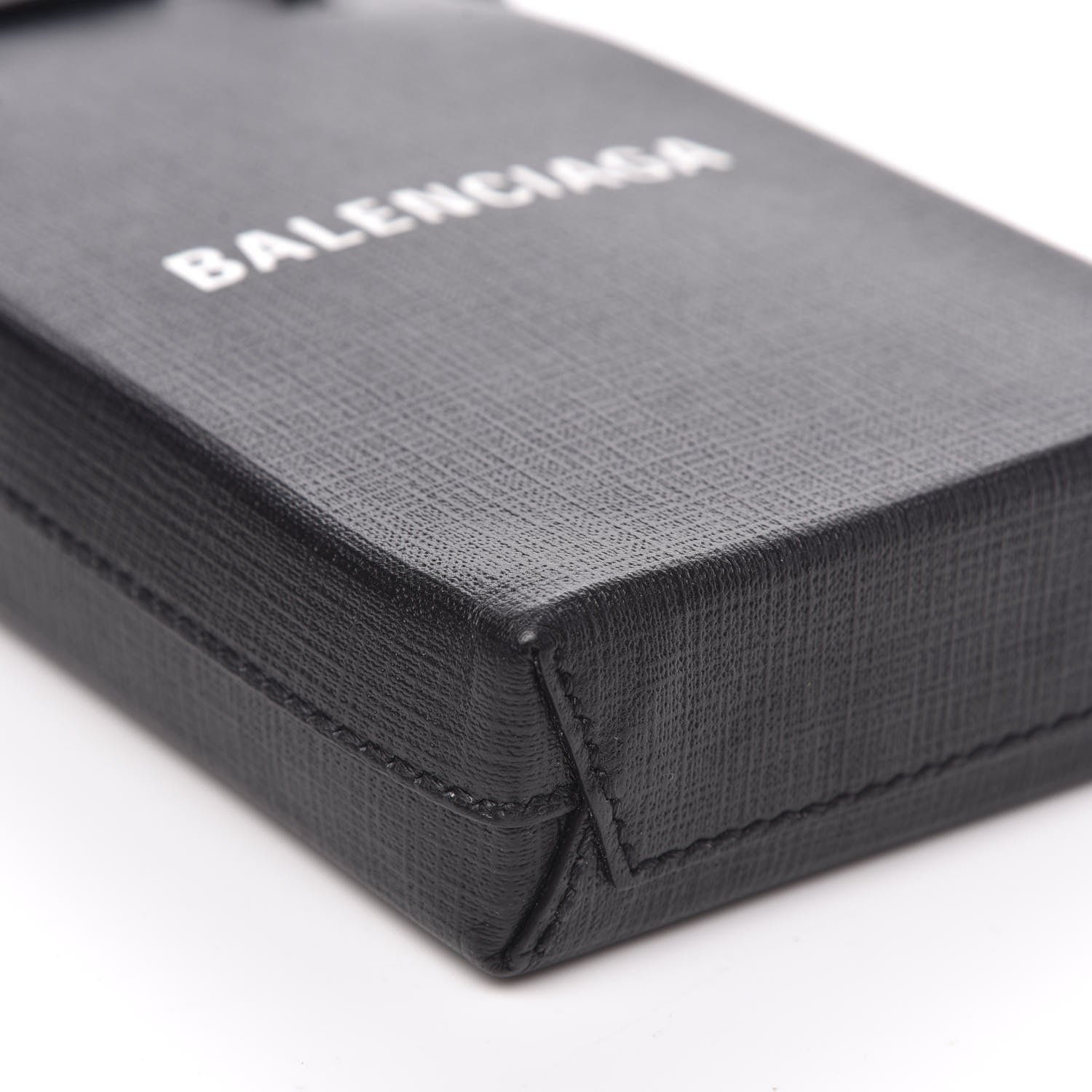 Balenciaga Textured Calfskin Lambskin Logo Shopping Phone Holder Bag Black 7 of 9