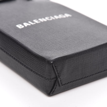 Balenciaga Textured Calfskin Lambskin Logo Shopping Phone Holder Bag Black 7 of 9