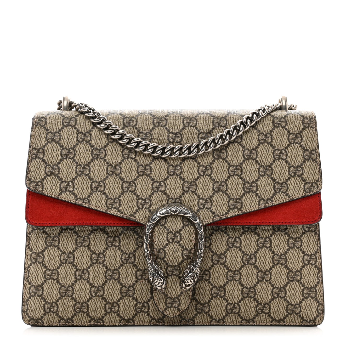 GG Supreme Monogram Suede Cudu Medium Dionysus Shoulder Bag Beige Ebony Vulcanic Red
