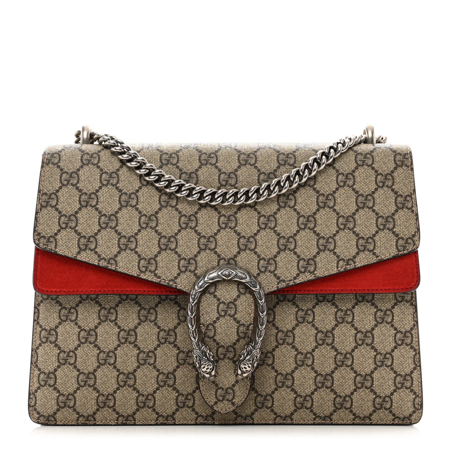 Gucci GG Supreme Monogram Suede Cudu Medium Dionysus Shoulder Bag Beige Ebony Vulcanic Red 1 of 15
