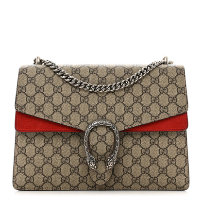 Gucci GG Supreme Monogram Suede Cudu Medium Dionysus Shoulder Bag Beige Ebony Vulcanic Red 1 of 15