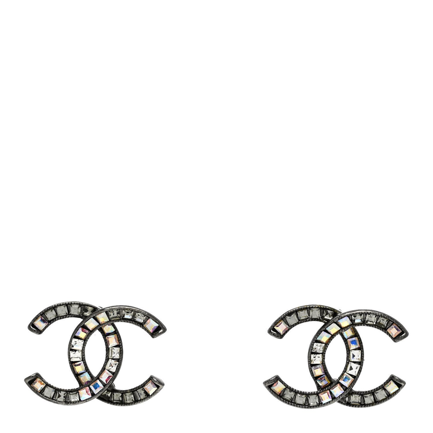 Crystal Baguette CC Earrings Silver