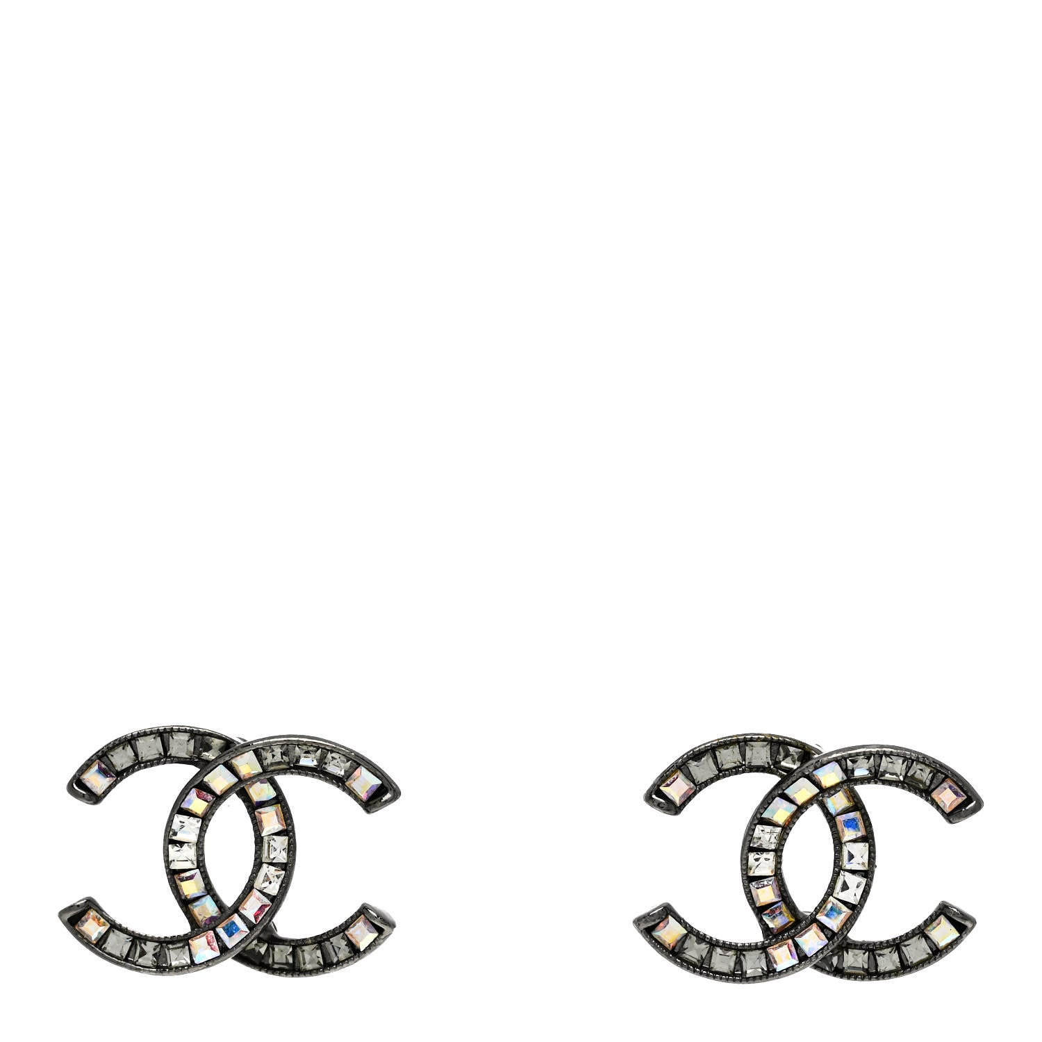Chanel Crystal Baguette CC Earrings Silver 1 of 4