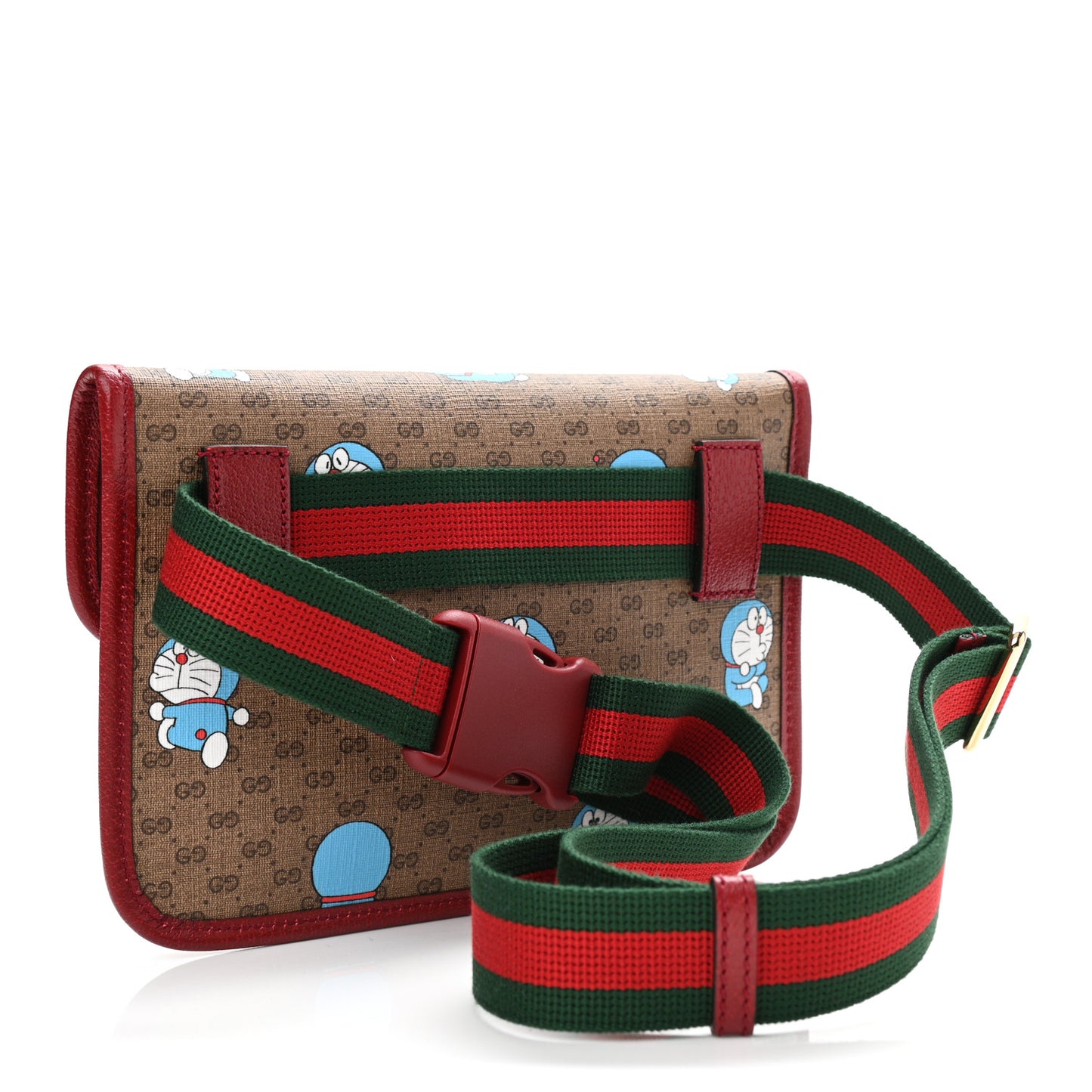 X DORAEMON Mini Vintage GG Supreme Monogram Web Slim Belt Bag Beige Cherry Red