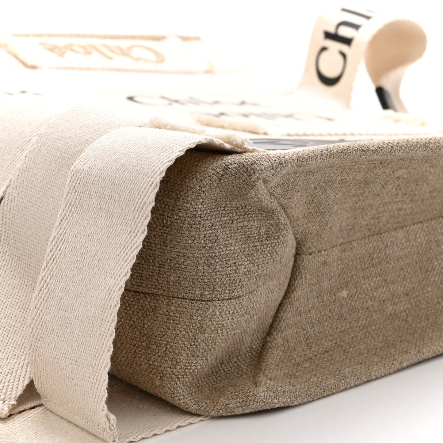 Cotton Canvas Calfskin Large Woody Logo Ribbon Tote Sand