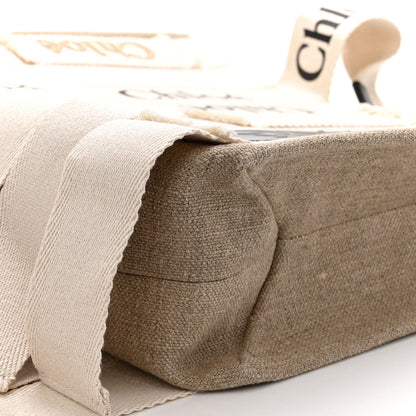 Chloe Cotton Canvas Calfskin Large Woody Logo Ribbon Tote Sand 9 of 9