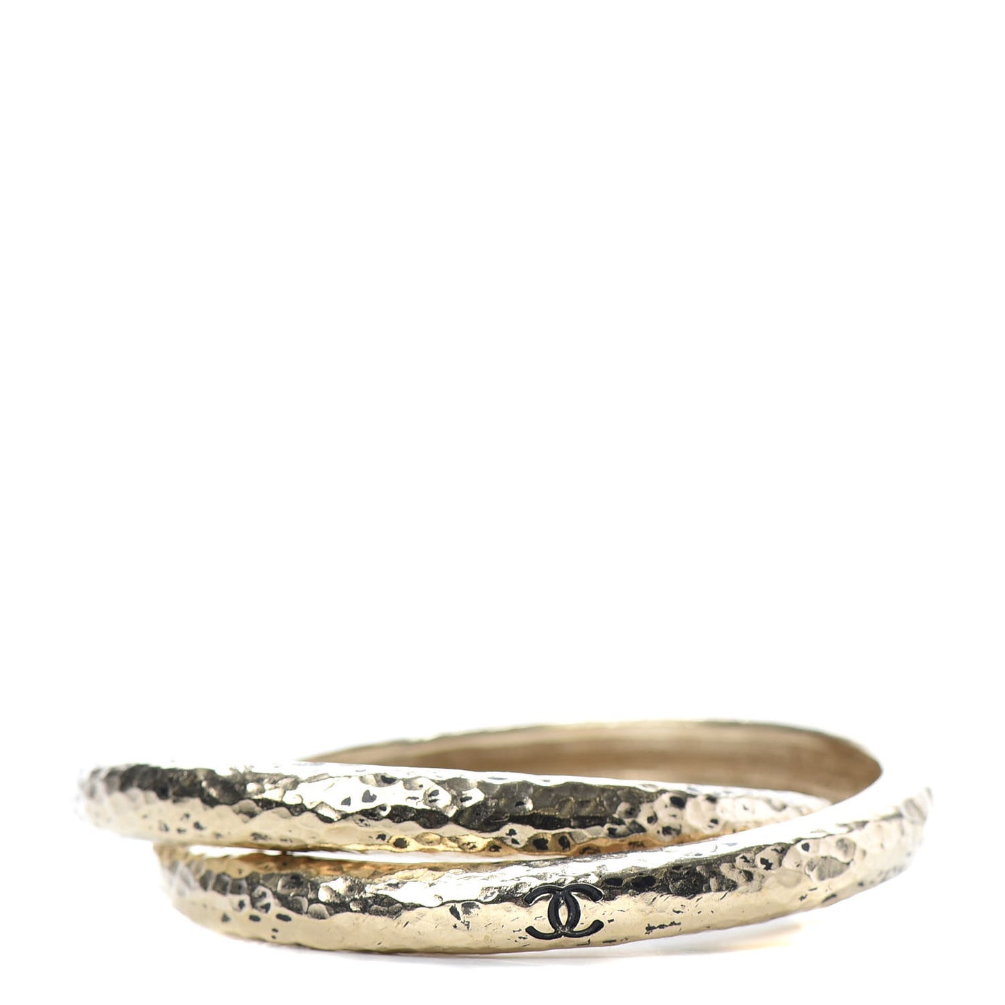 Metal Hammered CC Bangle Set of 2 Gold