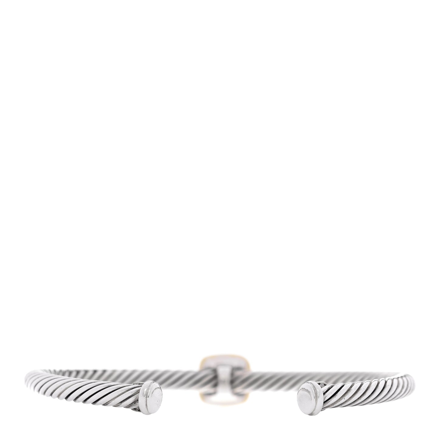 Sterling Silver 18K Yellow Gold Diamond 4mm Square Station Cable Cuff Bracelet