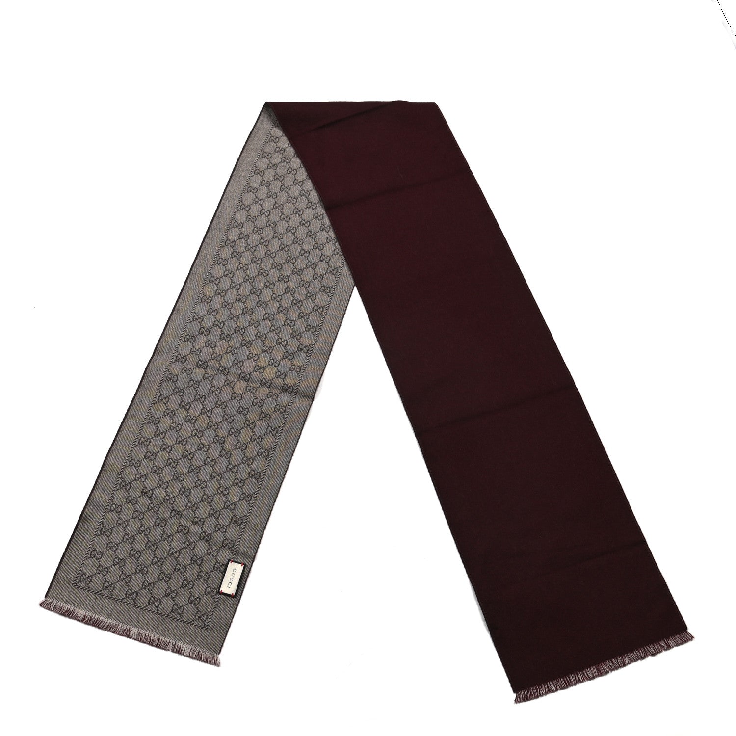 Gucci Wool GG Monogram Lonarin Fringe Scarf Burgundy 2 of 4