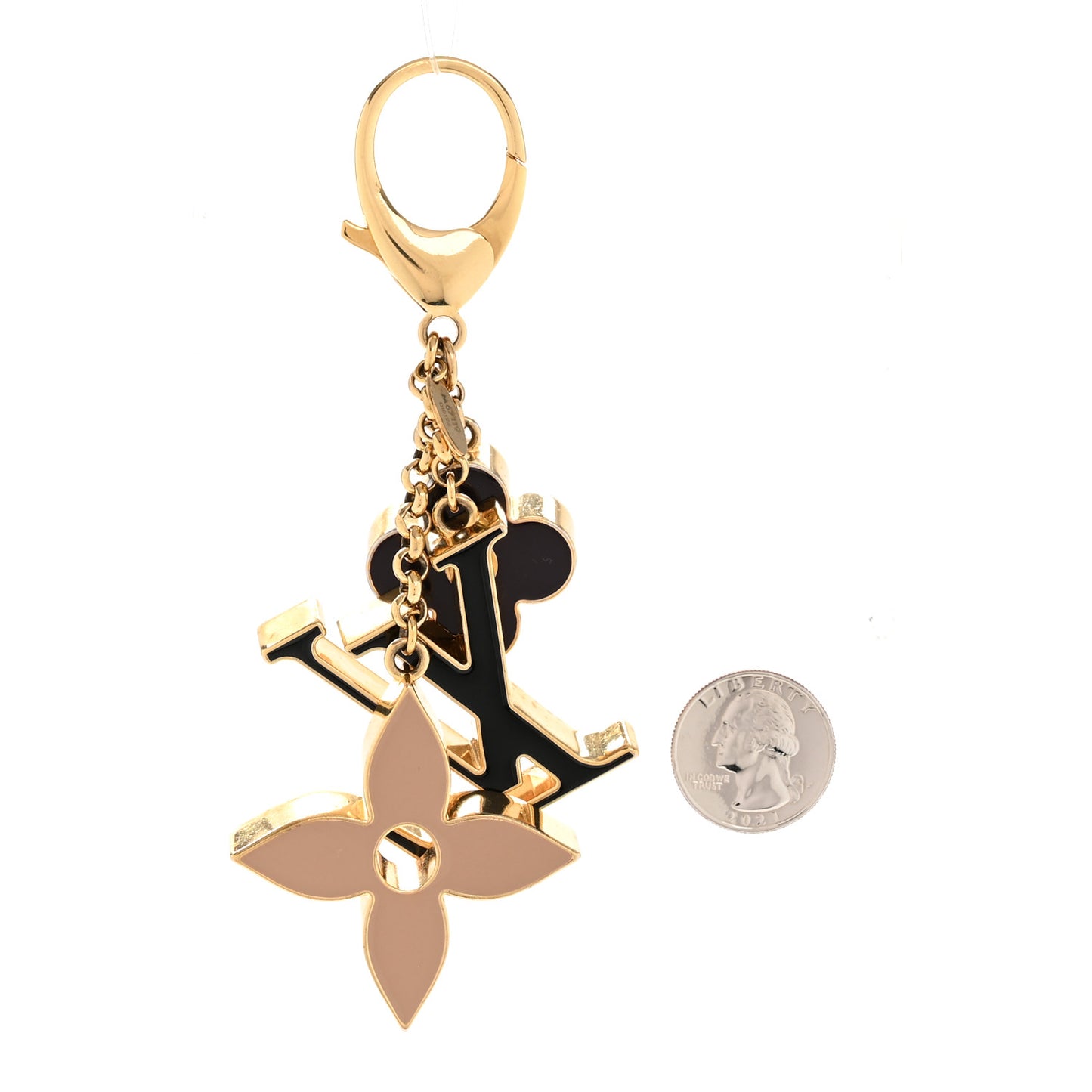 Metal Enamel Fleur De Monogram Bag Charm Dore