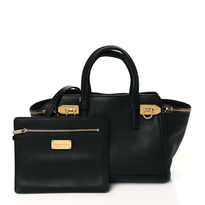 Salvatore Ferragamo Calfskin Small Verve Double Zip Tote Black 1 of 9