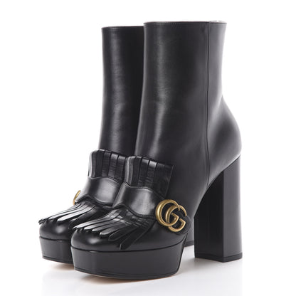 Gucci Malaga Kid GG Marmont Fringe Platform Ankle Boots 40 Black 3 of 9